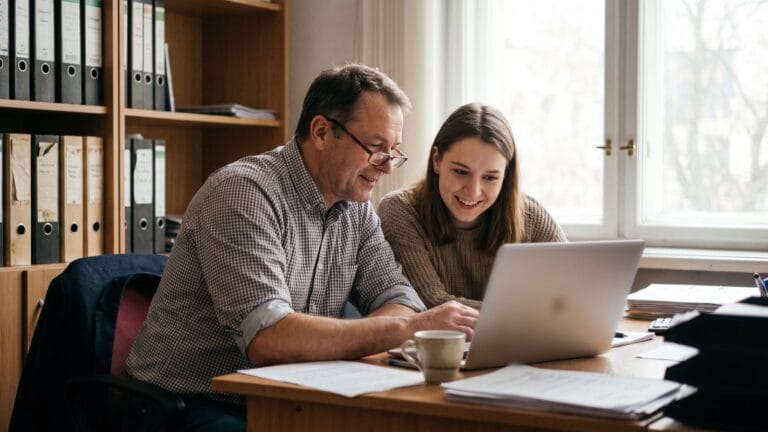 Il titolare di una piccola impresa e una dipendente scelgono insieme un corso online: la formazione aziendale con i fondi interprofessionali