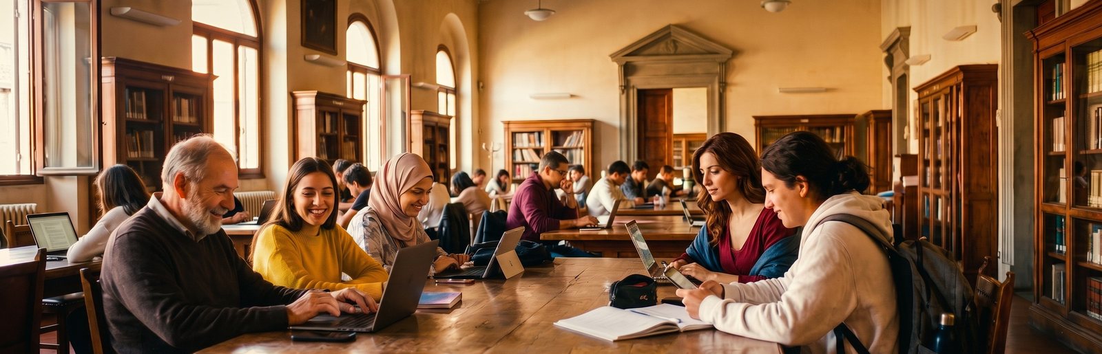 Persone che studiano insieme in una sala di lettura
